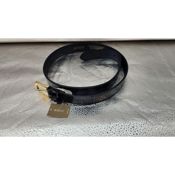 J Crew Womens Small Navy Blue Croc Embossed Leather Belt NWT - Picture 4 of 11